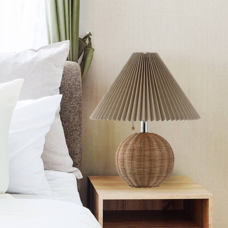Arvid 17.25" Coastal Scandinavian Resin/Iron Sphere LED Table Lamp with Pleated Shade and Pull Chain, by JONATHAN Y