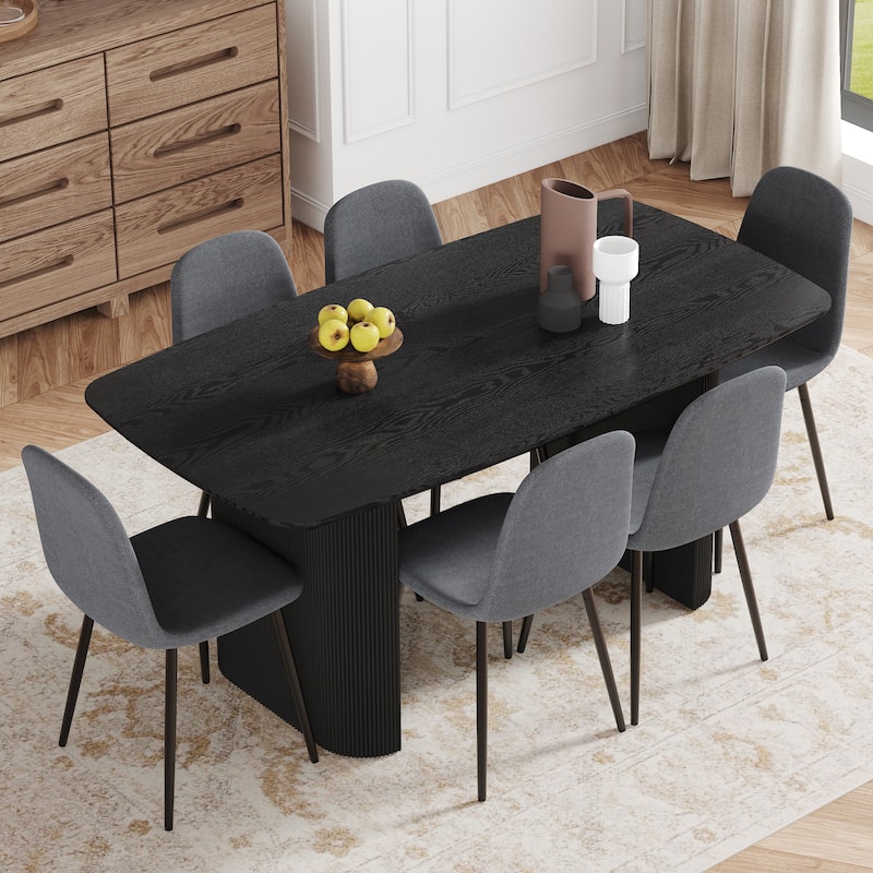 Kitchen Dining Table Set for 4/6/8, 67" Wood Table with Linen-Cotton Chairs, Stylish Dining Room Table Set for Gatherings