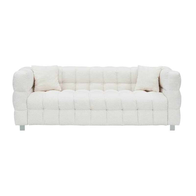 Modern Upholstered 3 Seat Couch, 80" Velvet Sofa with 2 Throw Pillows and Hardware Foot Support for Living Room and Apartment
