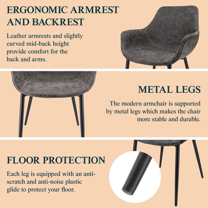 Markley Leather Dining Chair with Iron Legs Set of 4 Modern Accent Armchair