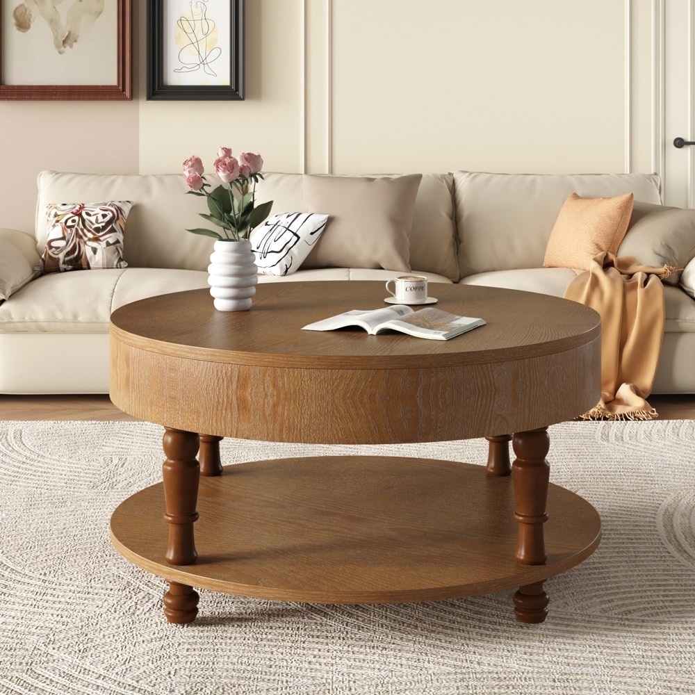 Round Coffee Table with Storage and Hidden Compartment