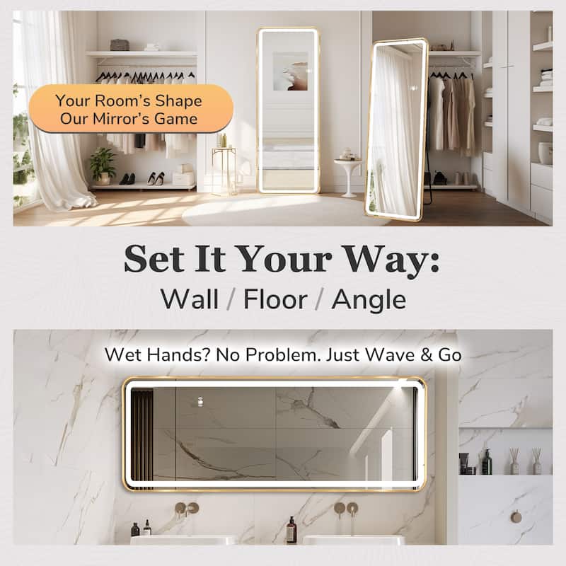 Full Length Floor Mirror with LED Light - Touch Control,Wall Mounted Bedroom Mirror for Adjustable Lighting