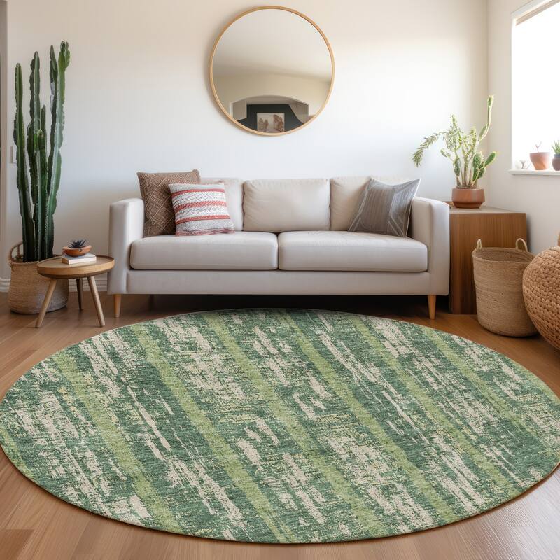 Premium Washable Super Soft Stripe Abrash Mayfield Rug - Green - 8' x 8'