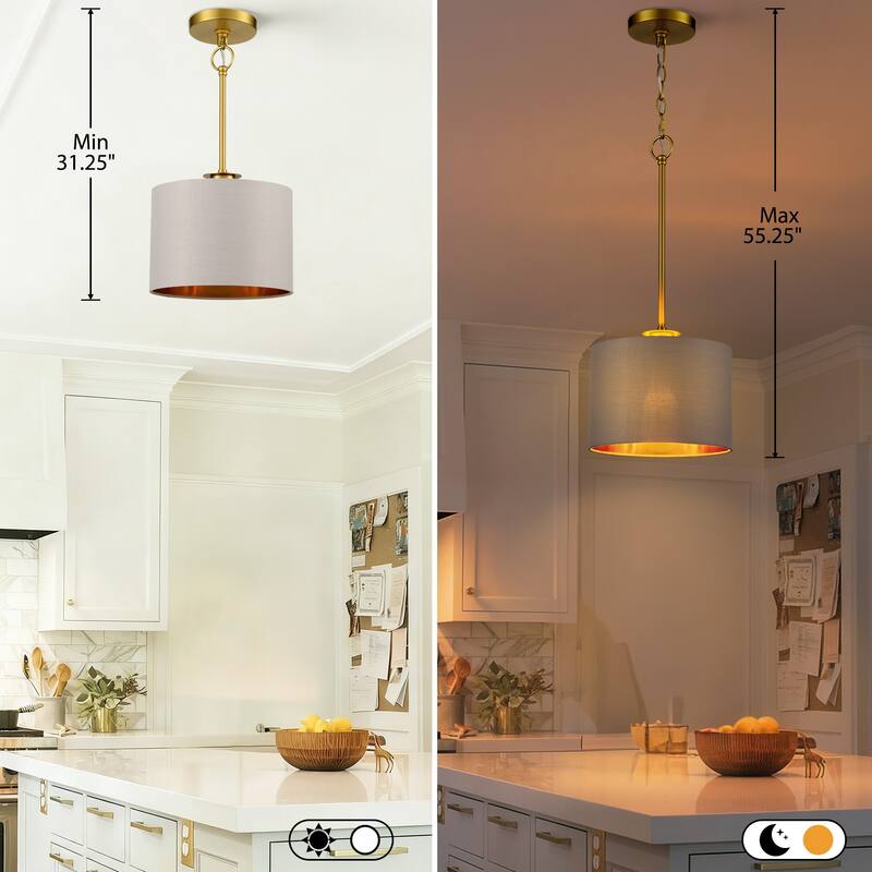 Modern Chandelier Dining Room Pendant Light Fixture Drum Fabric Shade