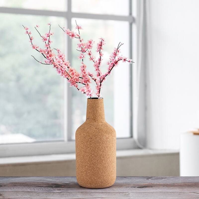 Large Bottle Neck Cork Wrapped Flower Vase - 13" - Beige