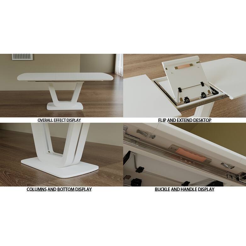 62.99-78.74" Natural Texture Expandable Dining Table with U-Shaped Legs Waterproof Office Table for Dining Room