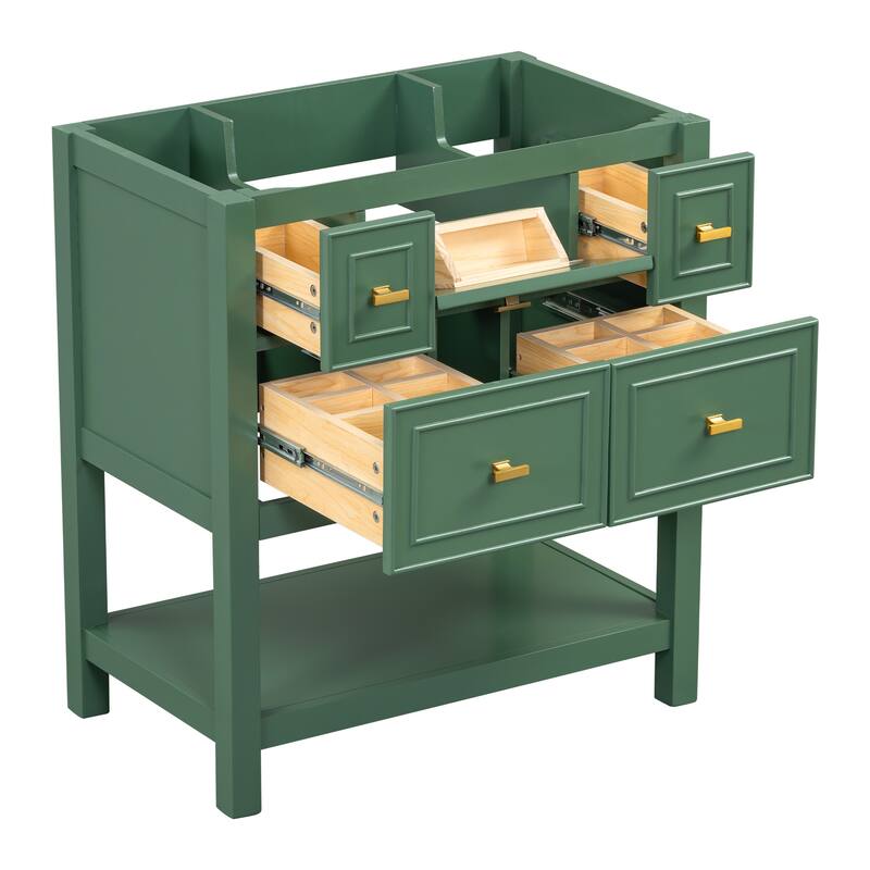 30 Inch Freestanding Bathroom Vanity without Sink, 5-Drawer Bathroom Storage Cabinet with Solid Wood Frame