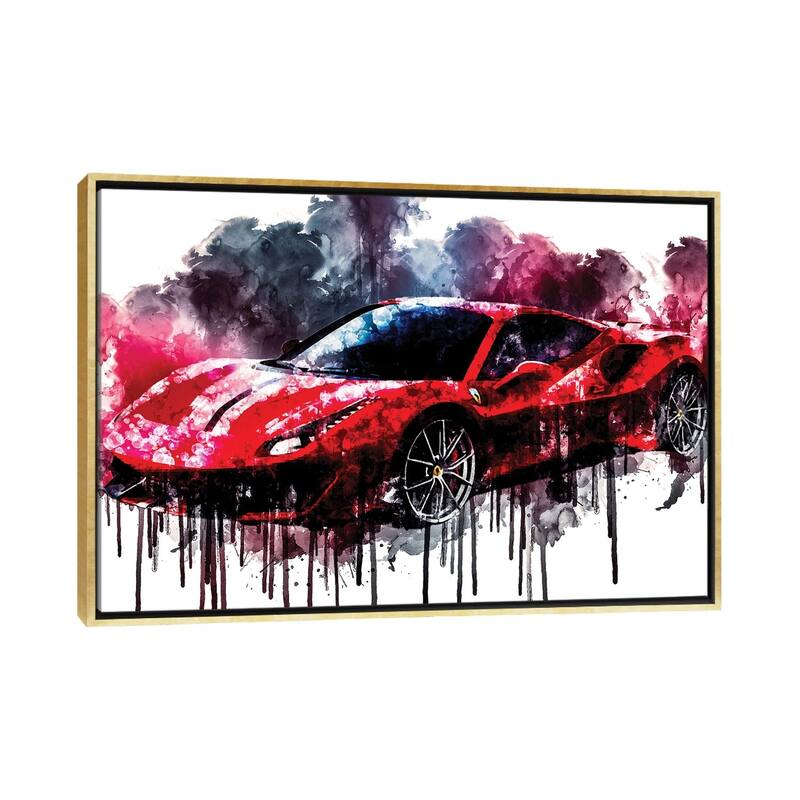 iCanvas "2018 Ferrari 488 Pista" by Sissy Angelastro Framed Canvas Print - Gold - 32x48