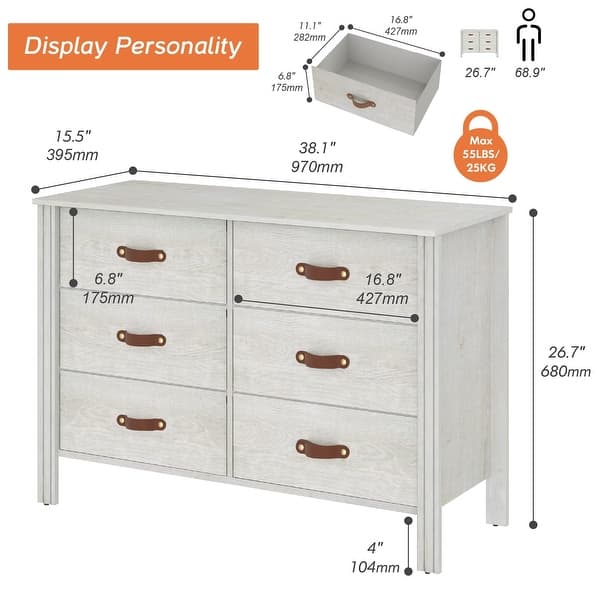 dimension image slide 1 of 4, Wood Dresser for Bedroom with Fabric Drawer, Classic Storage Organizer