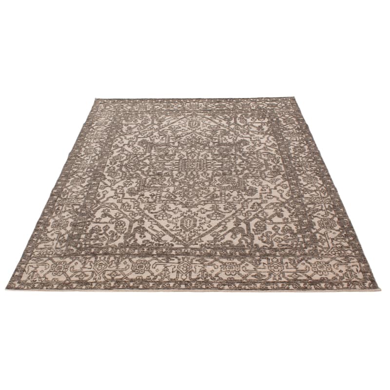 ECARPETGALLERY Hand-knotted Tangier Cream, Dark Grey Wool Rug - 8'0 x 10'0