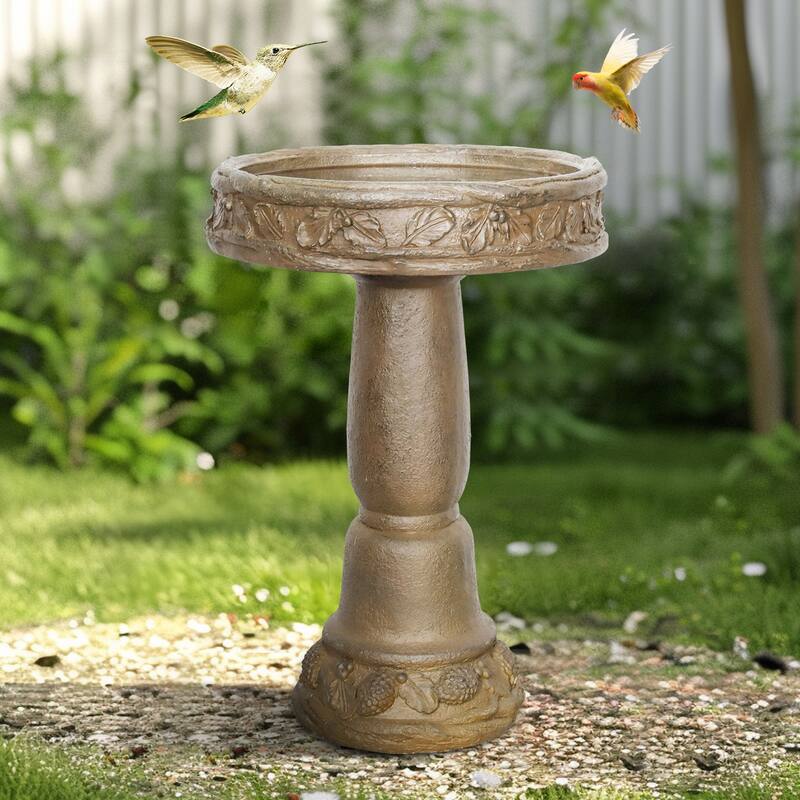 23.8" H Outdoor Concrete Bird Bath - Perfect for Adding Interest to Garden, Patio, Backyard, Porch and Deck