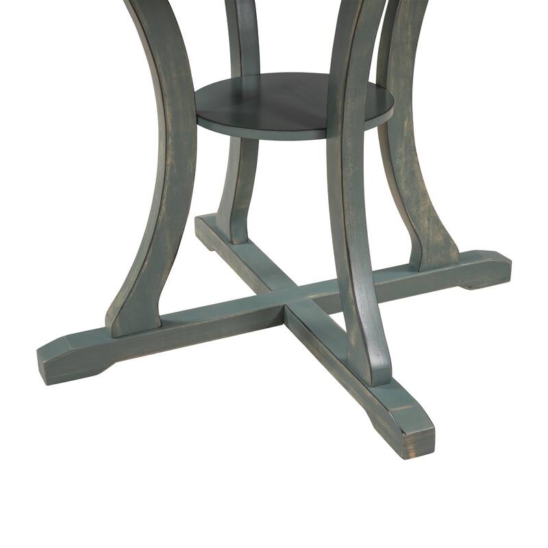 5-Piece Wooden Dining Table Set with Round Table, 4 Chairs & Shelf