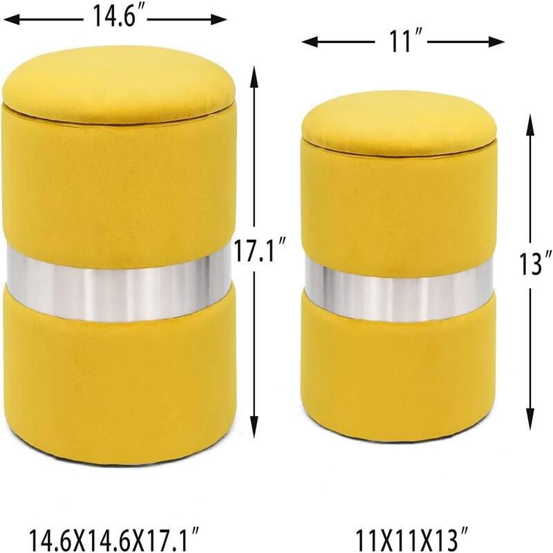 Round Velvet Storage Ottoman Set of 2