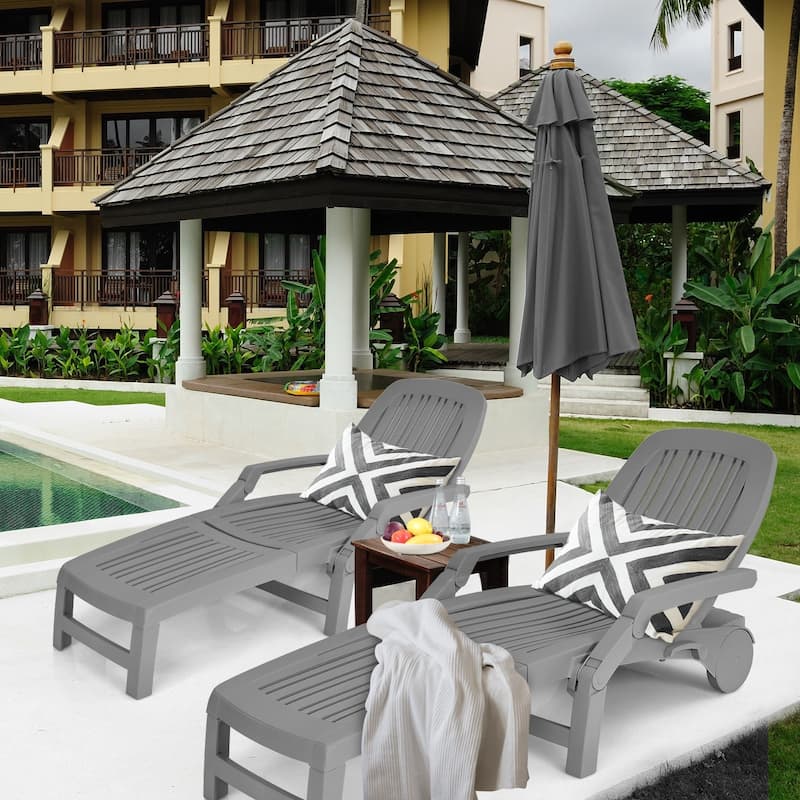 Adjustable Patio Sun Lounger with Weather Resistant Wheels - 65.5" x 29" x16.5"-37" (L x W x H)
