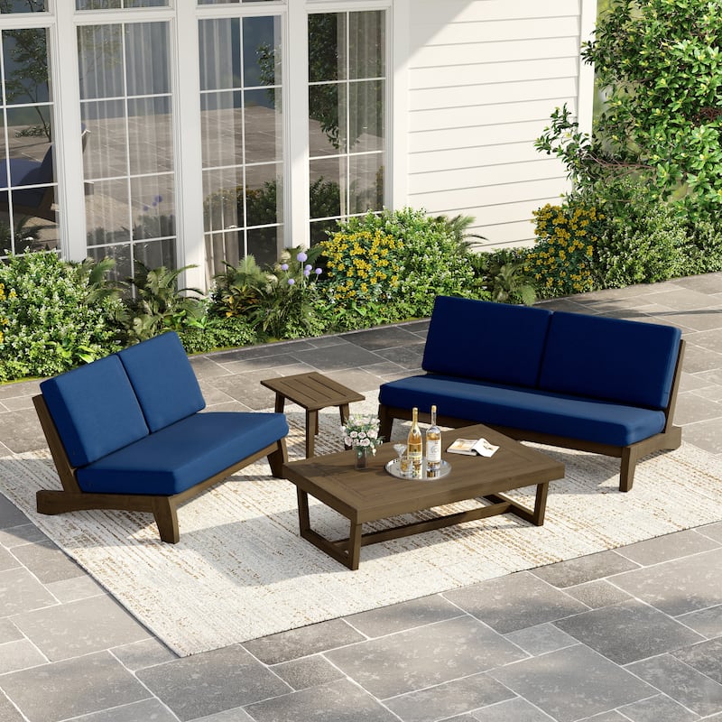 Casual Teak Outdoor Patio Conversation Set with Cushioned Sofa Loveaseat