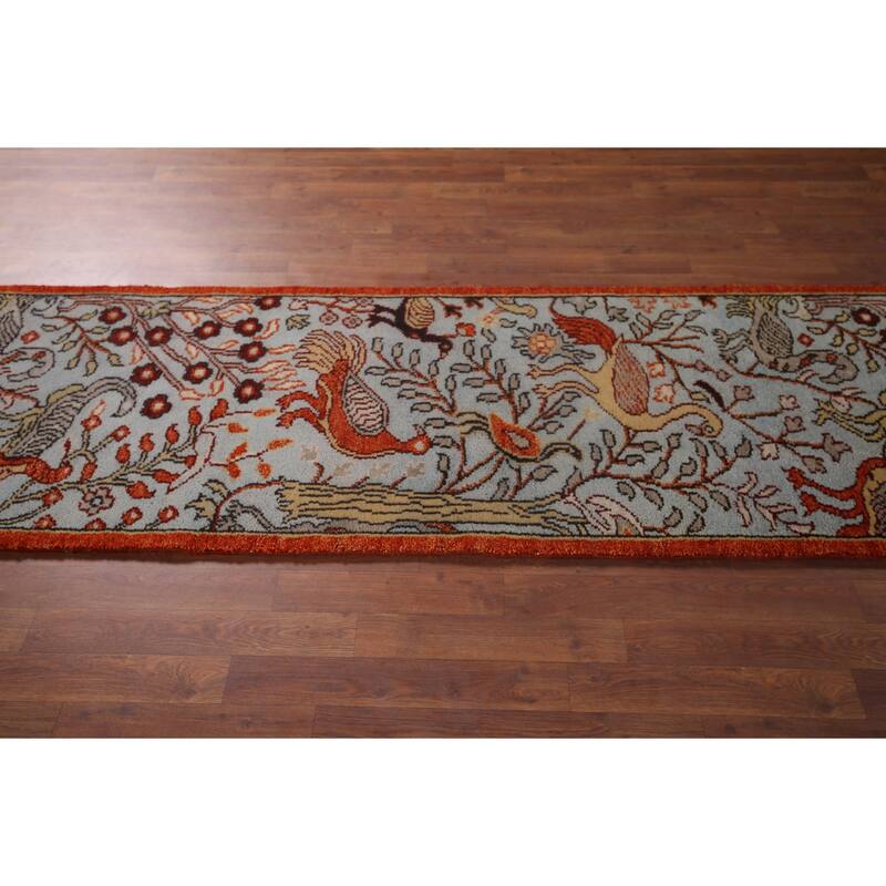Traditional Blue Ziegler Indian Runner Rug Hand-Knotted Wool Carpet - 2'7"x 8'0"