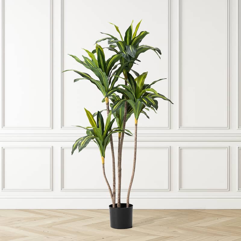 Glitzhome 4.5ft. Faux Dracaena Fragrans Plants in Pot - 27.50"D X 55.00"H