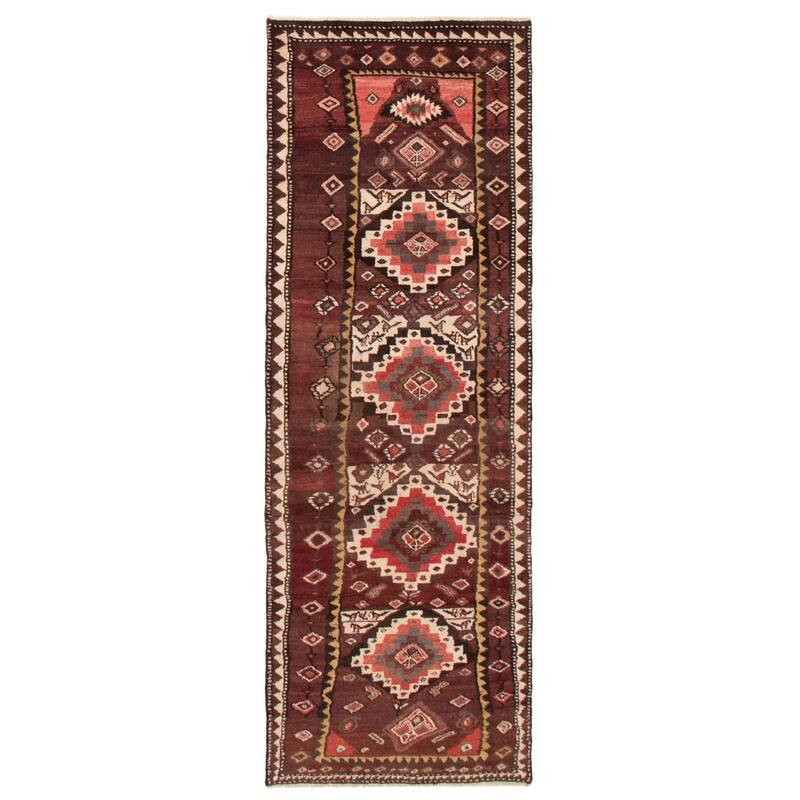 ECARPETGALLERY Hand-knotted Melis Vintage Dark Brown Wool Rug - 3'5 x 9'8 - Dark Brown - 3'5 x 9'8
