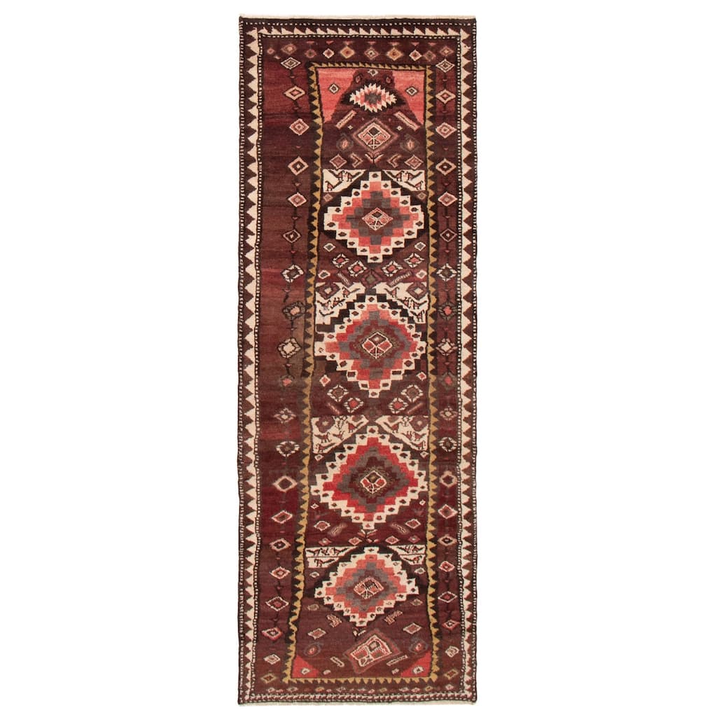 ECARPETGALLERY Hand-knotted Melis Vintage Dark Brown Wool Rug - 3'5 x 9'8