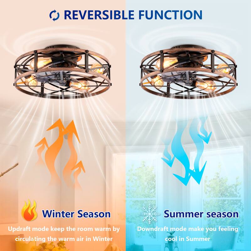 20Inch Farmhouse Ceiling Fans with Remote Control,6 Speed Reversible Flush Mount Low Profile Rustic Ceiling Fan - N/A