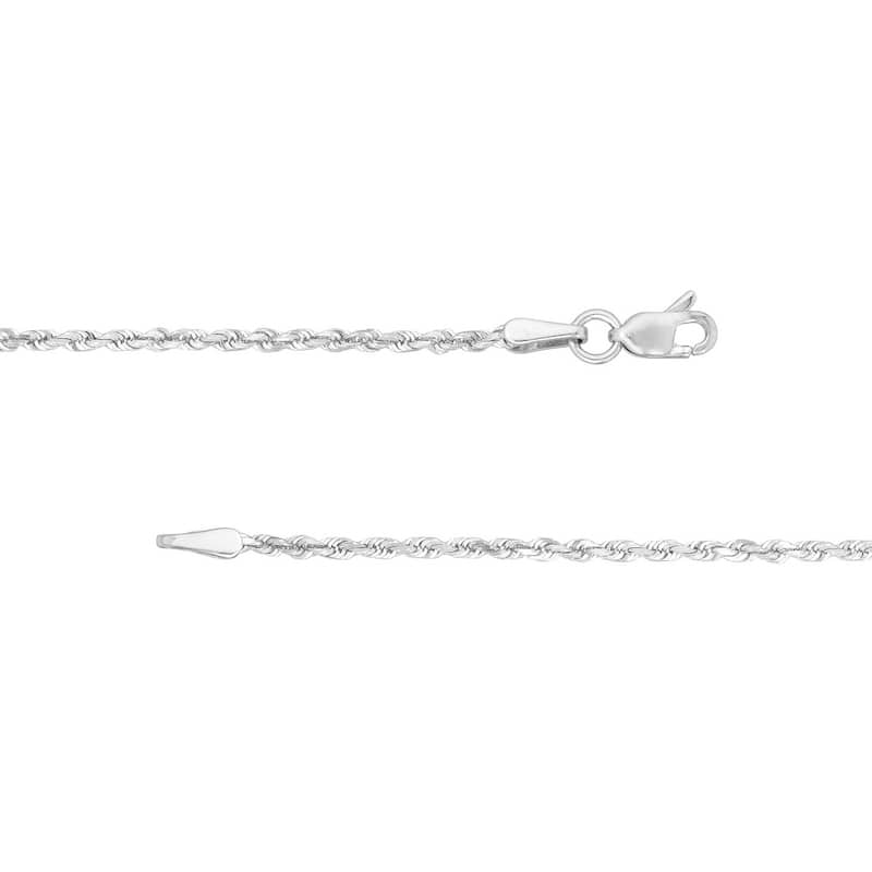 Curata 10k White Gold 1.8mm Diamond Cut Rope Chain Necklace (Lobster)