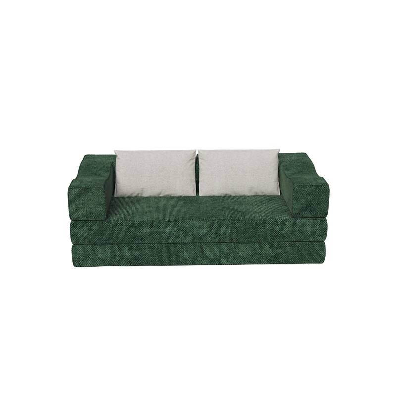80" Convertible Couch Bed with Removable Cushions and Pillows, 3-Seat Folding Floor Couch & King Size Bed Mattress