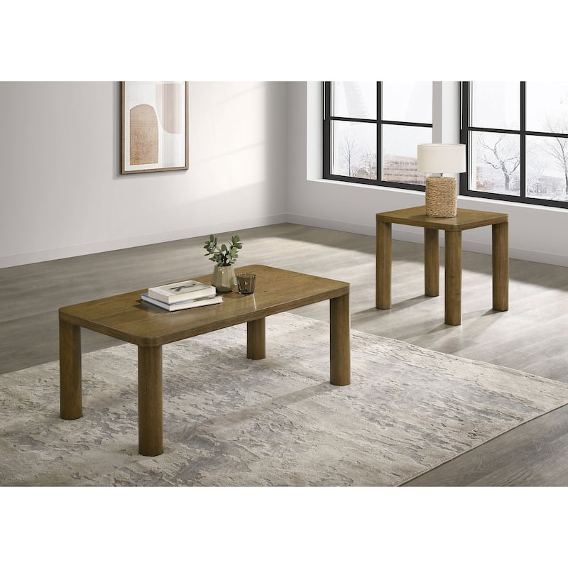 Castlewood Cocktail Coffee Table Set - 2-Piece Set - Brown Oak