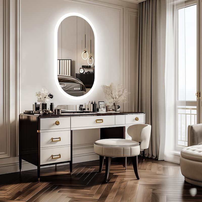 500x800mm Oval Led Bathroom Vanity Mirror with Backlit Dimmable 3 Lights Anti-fog with touch switch. - 19.6x31.5''