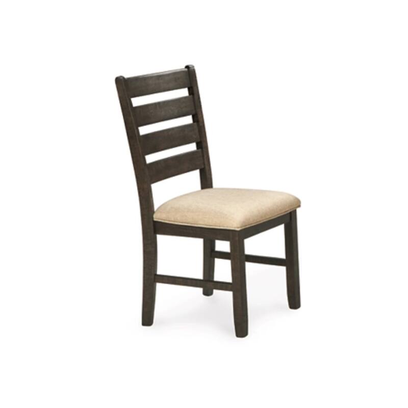 Ane 7pc Dining Table Set, Cream Upholstered Chairs, Rough Sawn Brown