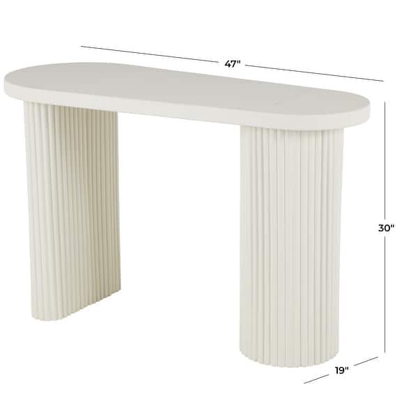 White Console Ribbed Base White Metal Handmade Oval Living Room Console Table with Ribbed Legs ...