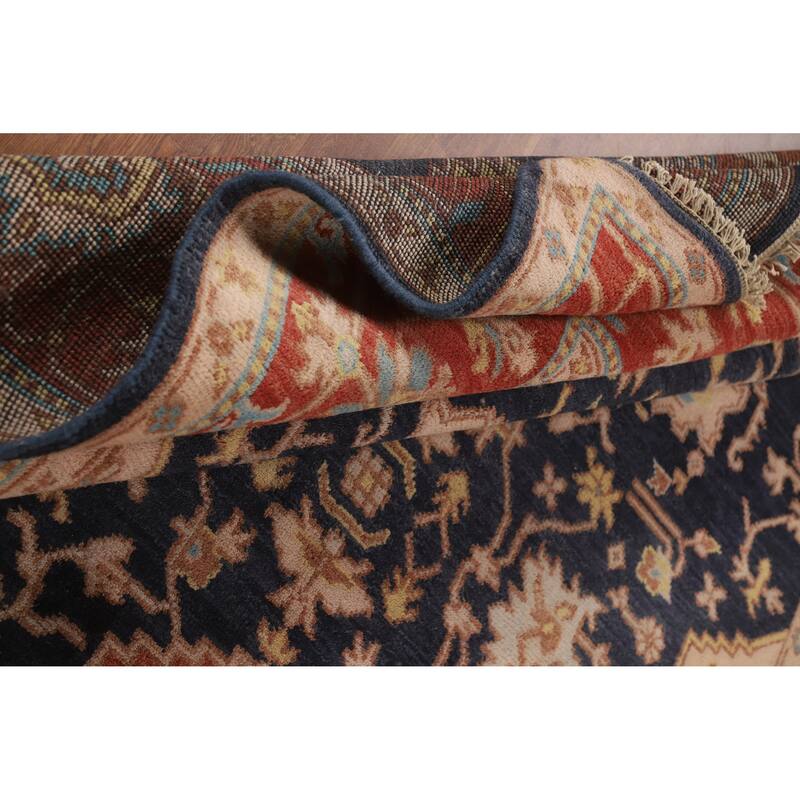 Navy Blue Orange Oushak Indian Area Rug Hand-Knotted Wool Carpet - 8'1" x 9'11"