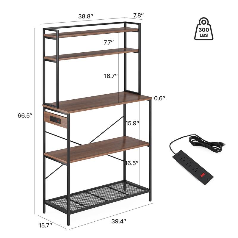 Anmytek Large 5-Tier Bakers Rack with Outlets Multi Tier Storage Rack Heavy Duty Appliance Organizer