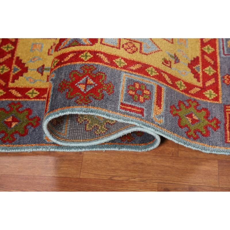 Geometric Kazak Oriental Foyer Rug Hand-Knotted Wool Carpet - 3'11"x 5'11"