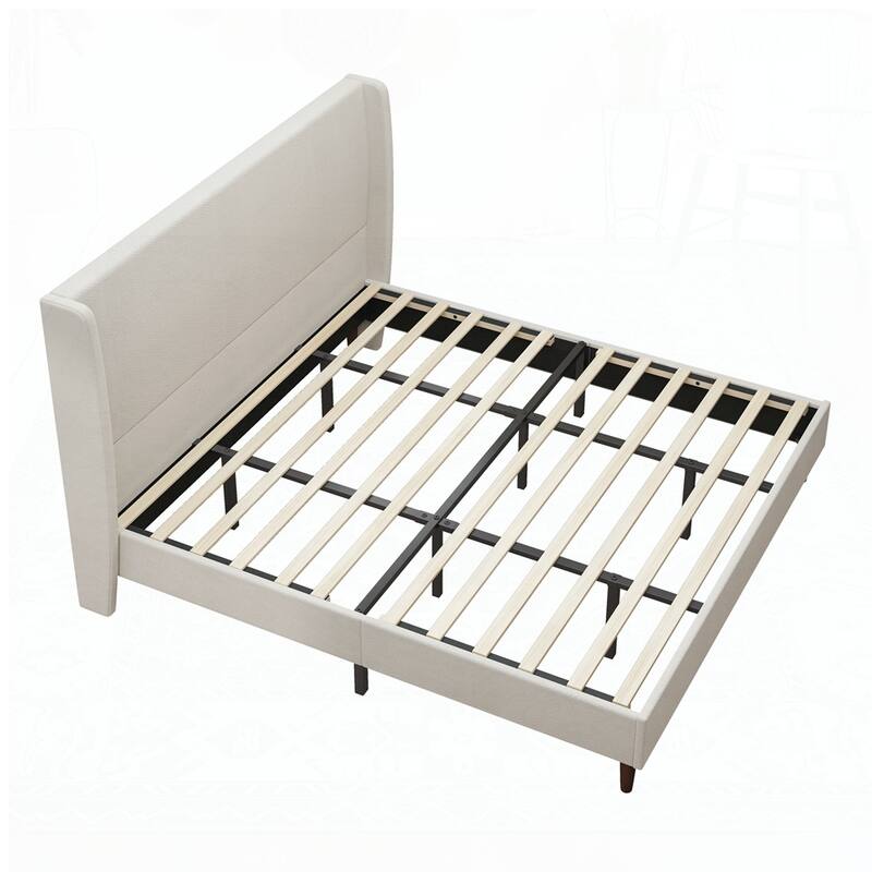 High Headboard Upholstered Bed with 12-Slat Support