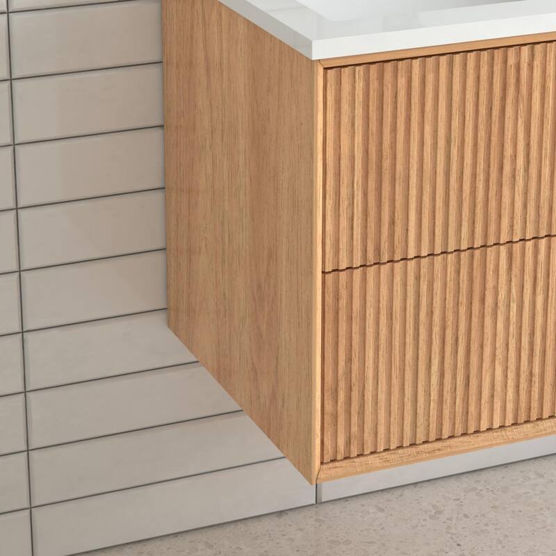 24'' Floating Bathroom Vanity Set, Wall Mounted Bathroom Cabinet with 2 Storage Darwers,White Resin Integrated Basin