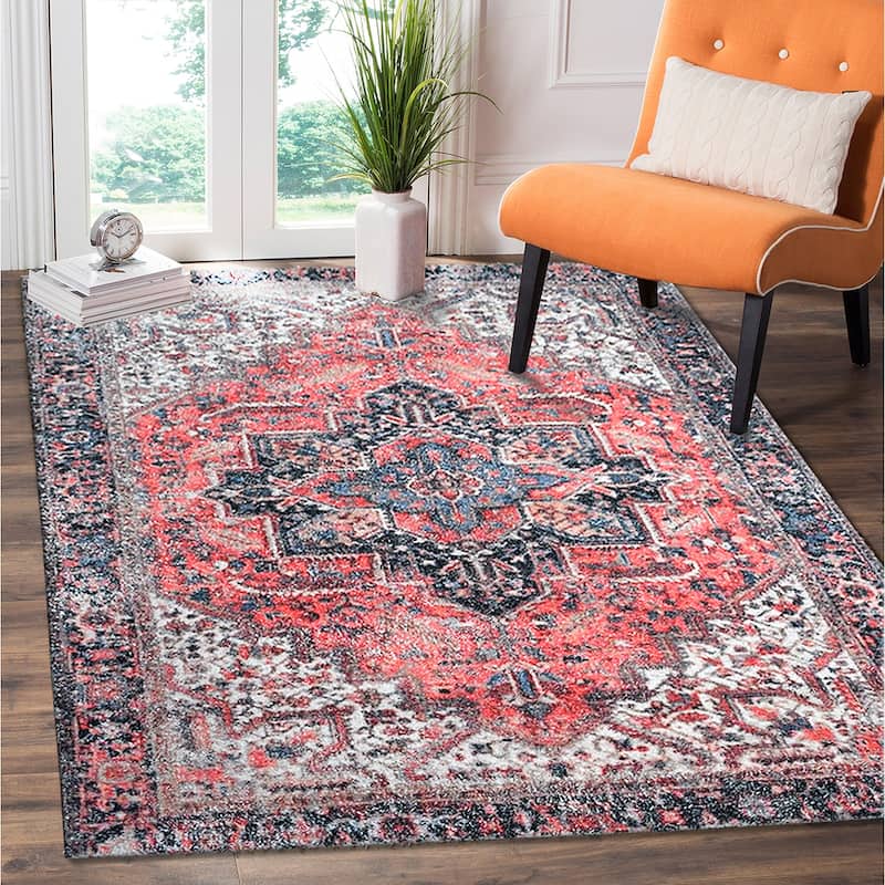 Hand Woven Victoria Micro Printed Polyester Traditional Oriental Area Rug