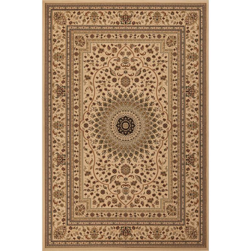 Izmir Collection Beige/Cream Transitional Floral/Botanical Area Rug - 5'3 X 7'7