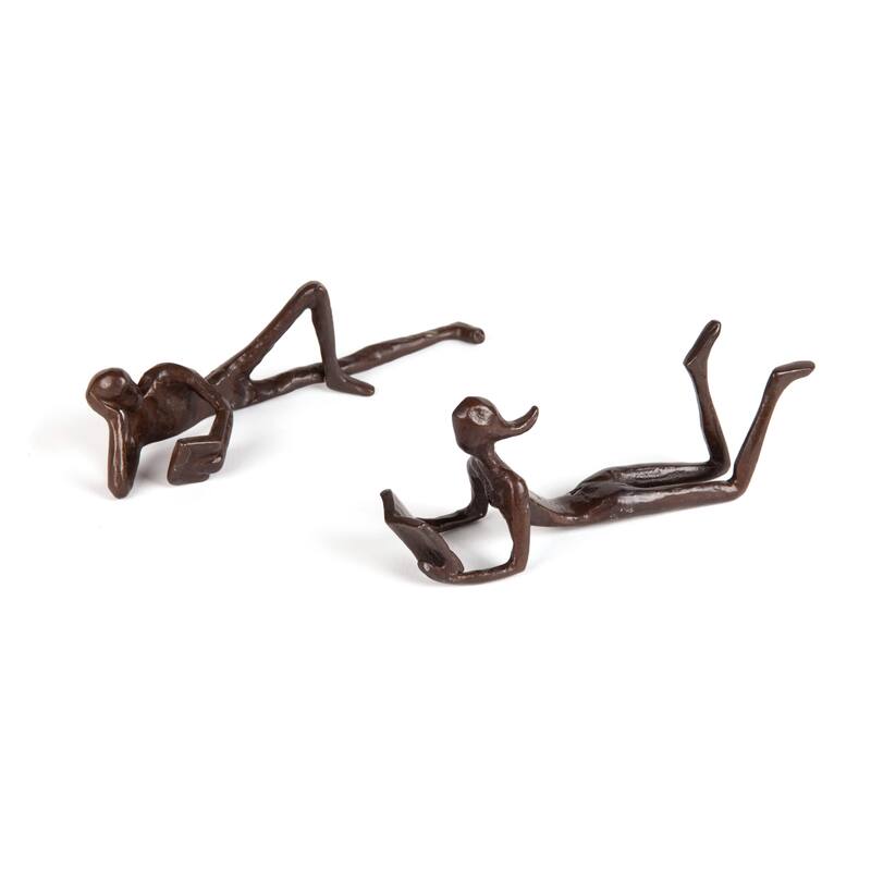 Reading Man and Woman Sculptures - 7" - Bronze - Set of 2