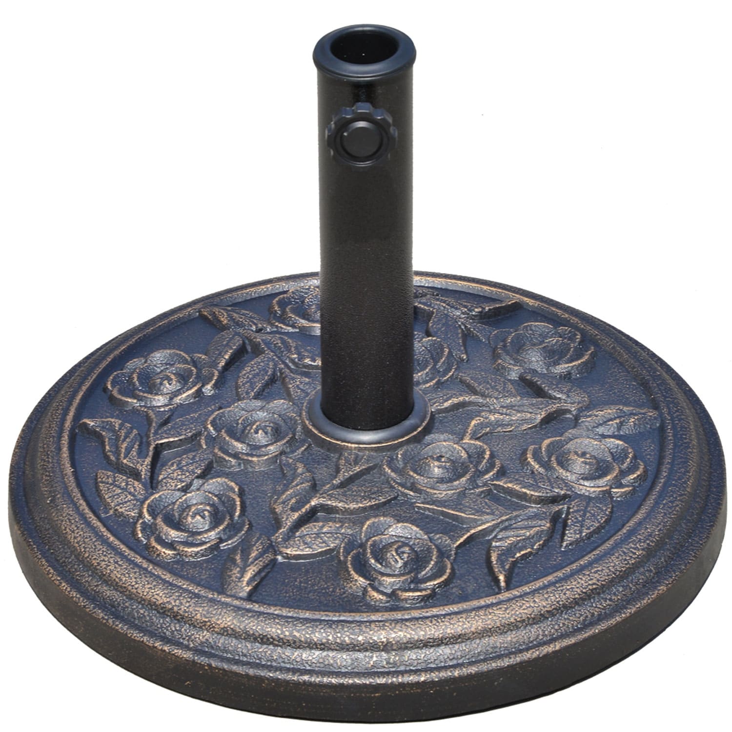 Outsunny 18" Round Decorative Resin Rose Floral Umbrella Pole Holder with Elegant Bronze Finish & Universal Coupler