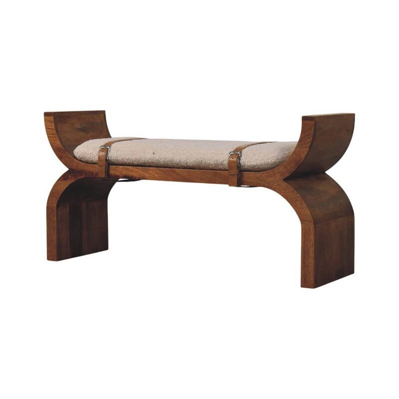 Artisan Furniture Solid Wood Stirrup Curve Bench, Boucle seat