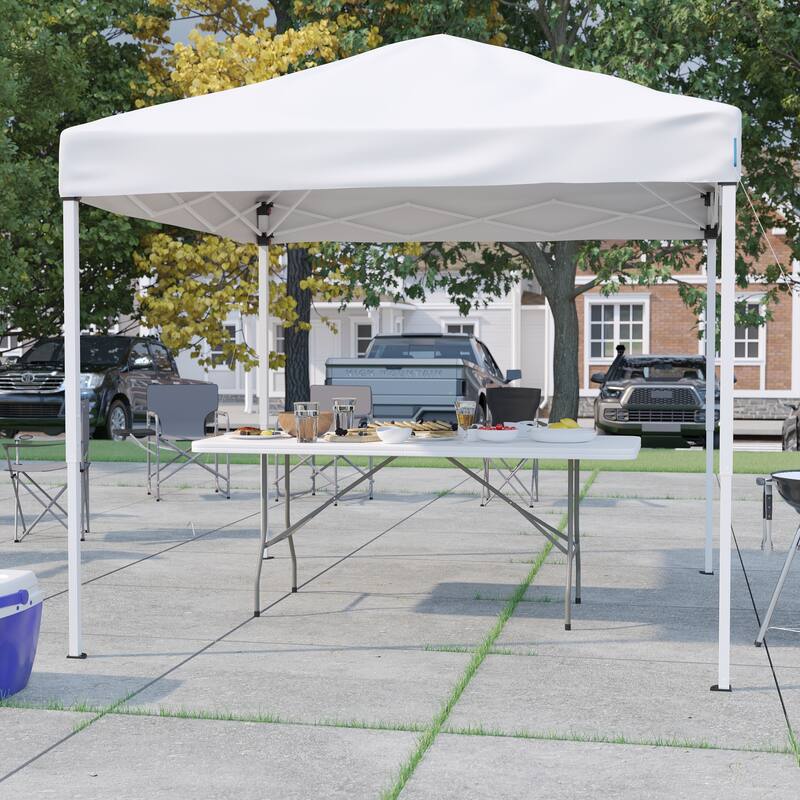 8' x 8' Pop Up Canopy Tent and 6 Ft. Bi-Fold Table with Carrying Handle - White