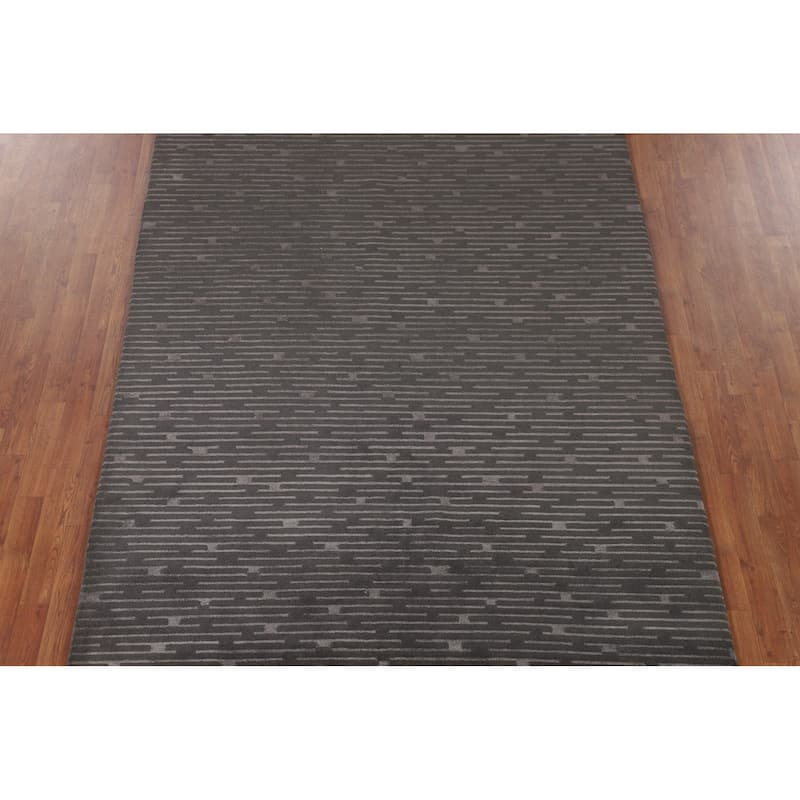 Striped Nepalese Living Room Area Rug Hand-Knotted Wool Carpet - 6'1" x 8'11"