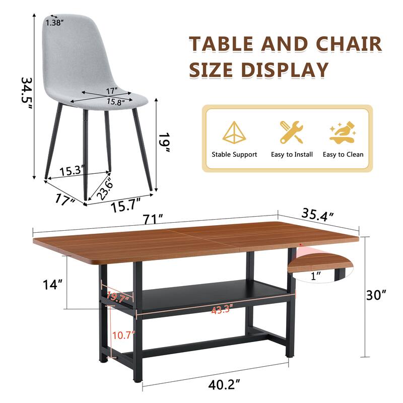 9-Piece Modern Dining Table Set, 71x35.4 Inch Wood Grain Table & 8 Linen-Cotton Dining Chairs