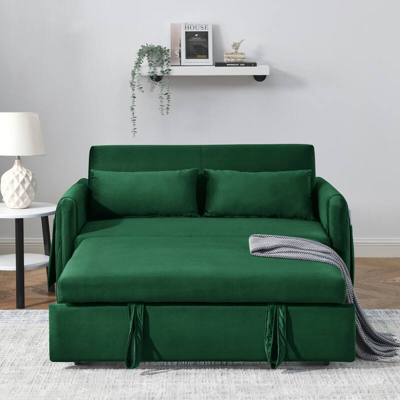Pull-Out Velvet Couch with Chaise and Storage, Ideal for Apartments and Guest Rooms