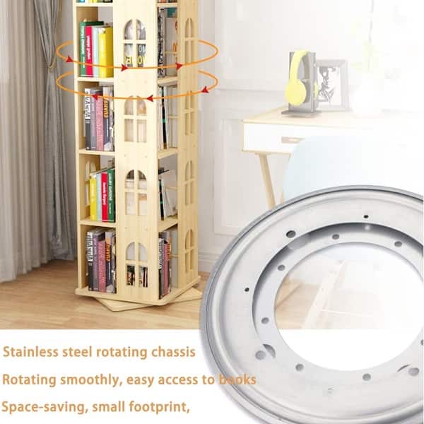 Rotating Bookshelf Tower 360 Display 4-Tier Floor Standing Bookcase For