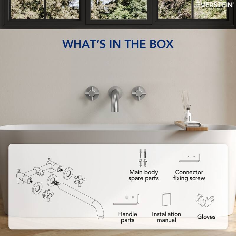 Double Handle Wall Mounted Tub Filler High Flow Tub Faucet Trim