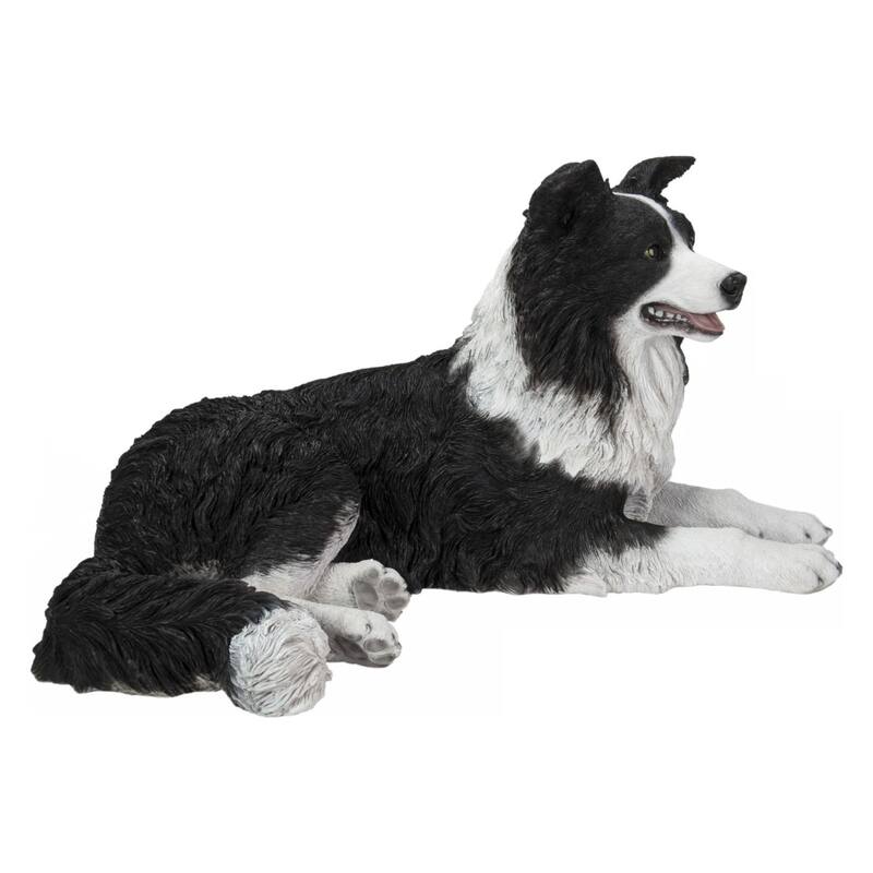 29.5" Lying Border Collie Outdoor Garden Statue