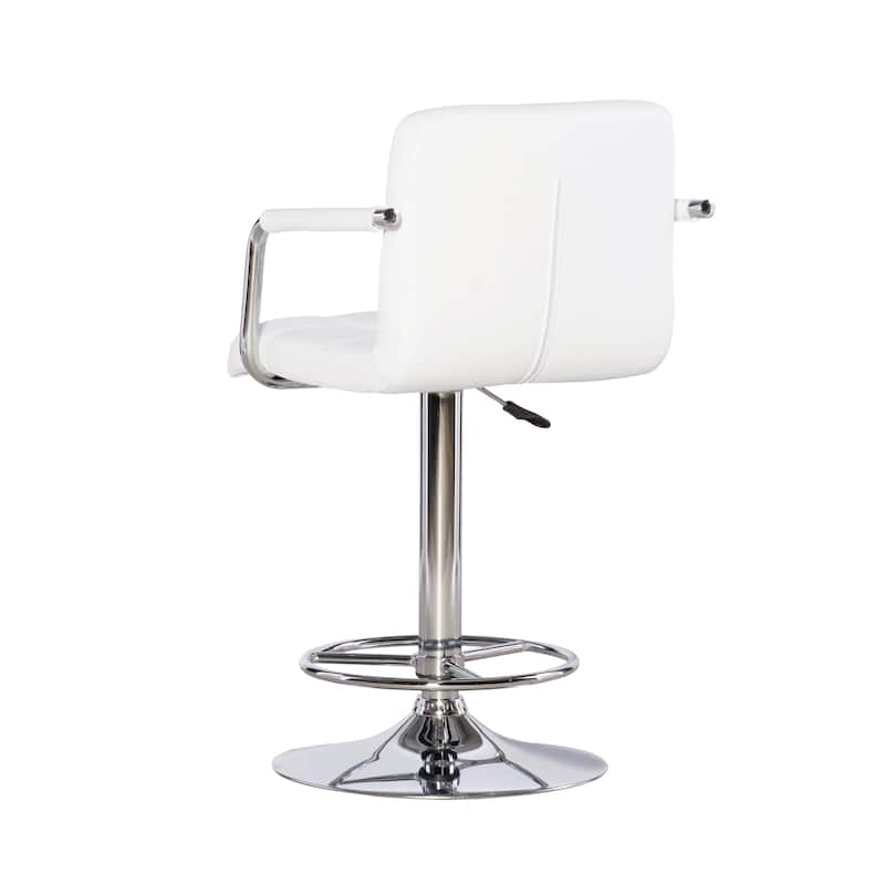 Newport Adjustable White Faux Leather Quilted Barstool