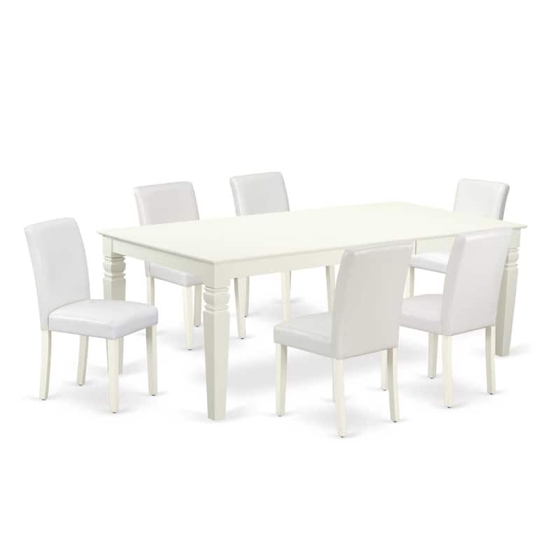 Rustic Kitchen Table Set 7Pc Rectangle Dining Table w/ Chairs Linen White Legs
