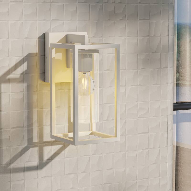 1-Light Outdoor Wall Lights, Outdoor Wall Lantern with Glass Shade - 5.75"W x 8.05"D x 12.15"H - White-S